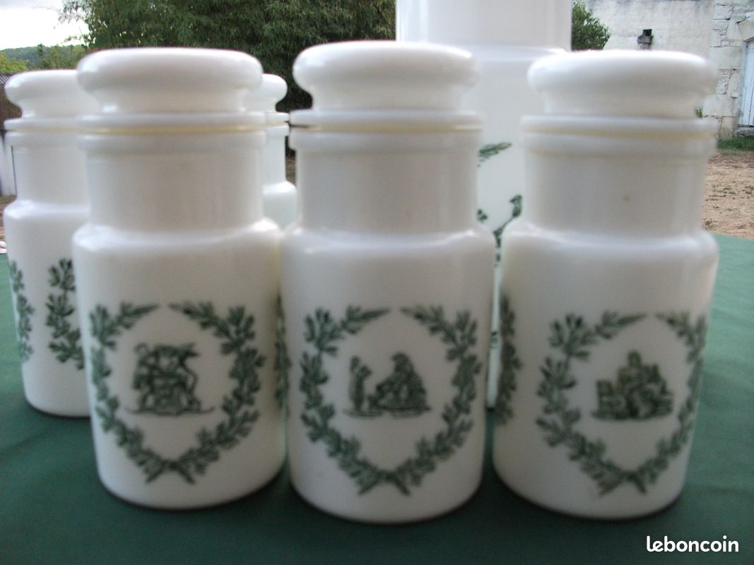 Pots d'apothicaire vintage en verre opale d'Italie- TBE (image 2)