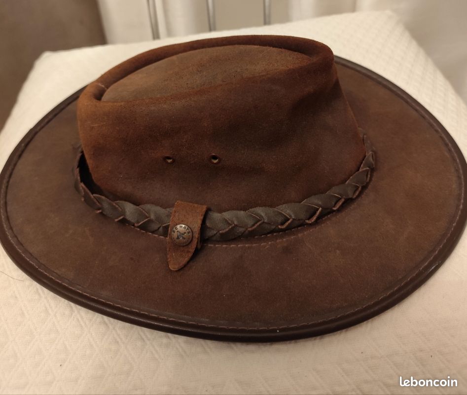 Chapeau Cowboy En Cuir Véritable Marron Foncé Mustang Eq - Style Western Australien