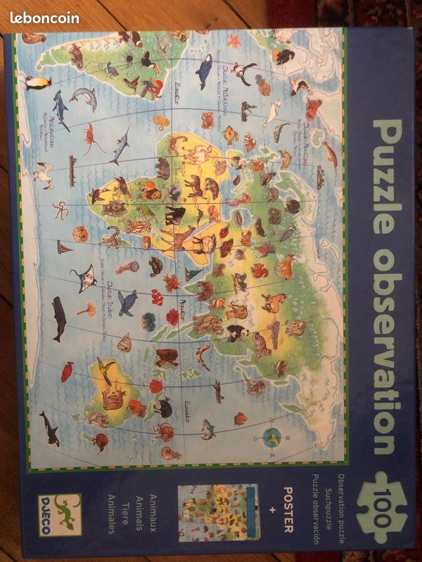 Puzzle observation, 100 pièces DJECO 5 à 7 ans sur le thème du monde et des animaux (image 1)