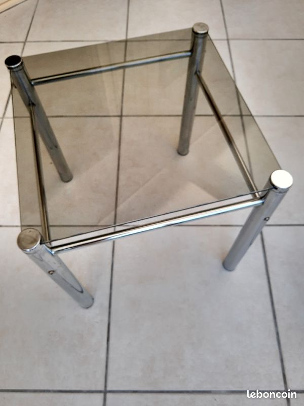 Table basse carrée verre et inox (image 1)