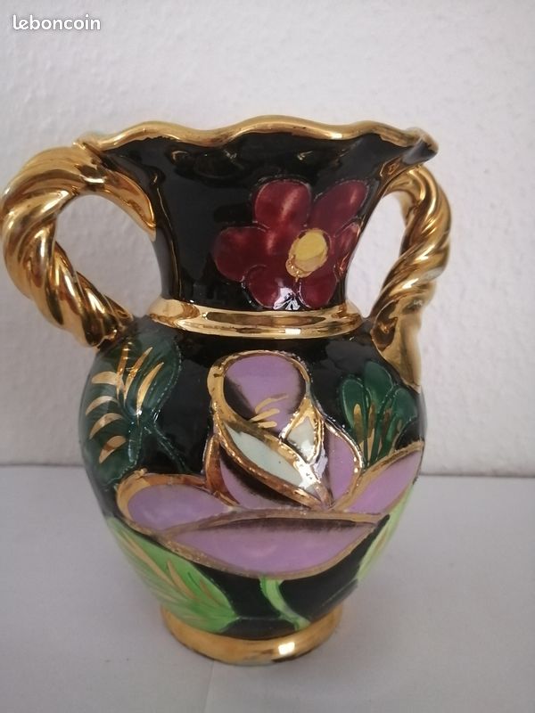 Vase Vallauris vintage à décors floraux multicolore (image 2)