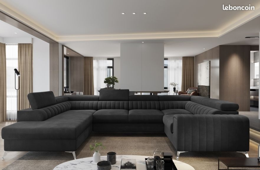 Canapé Luxe Luca velours gris anthracite accoudoir gauche 7/8 places (Modèle avec défaut mineur) (image 1)