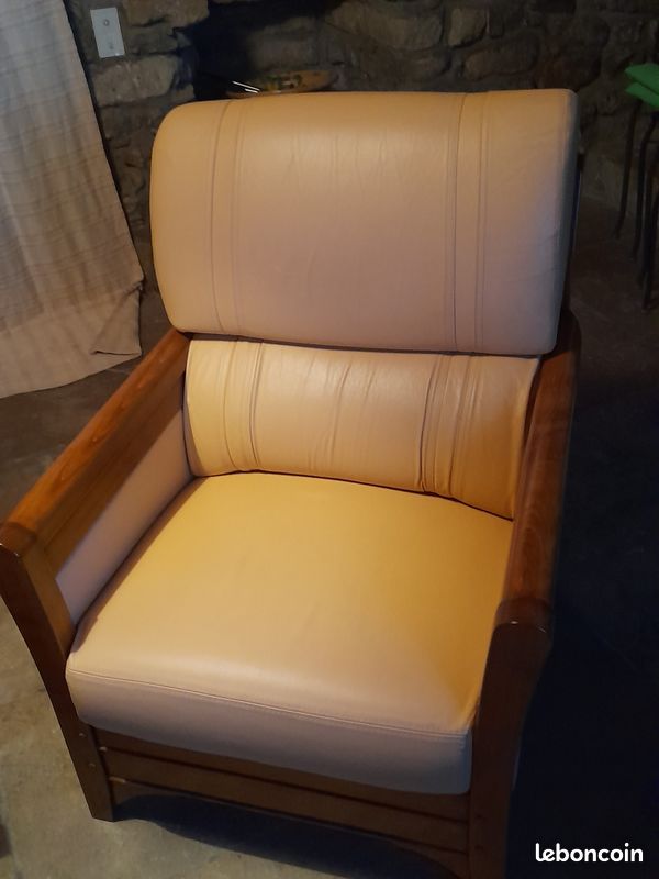Canapé 2 places + Fauteuil cuir jaune (image 3)