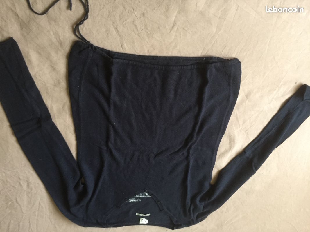 Pull bleu fonce manches longues taille s en cachemire soie (image 1)