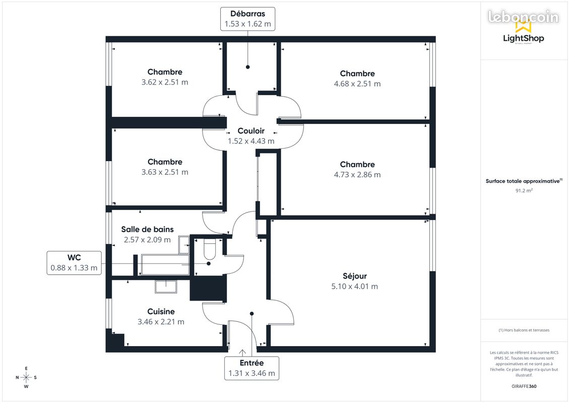 Appartement 5 pièces 91 m² · à Brétigny-sur-Orge · 91 m² · 168 150 €