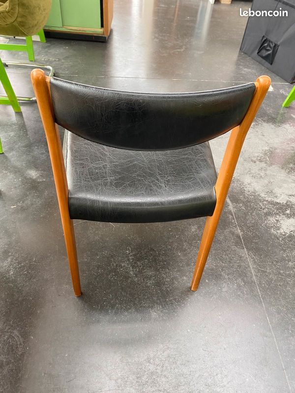 Chaise vintage cuir & bois (image 6)