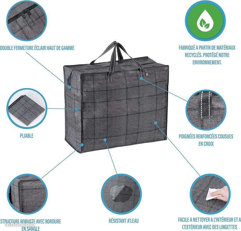 VENO Lot de 5 Sac de Rangement Large 84 L, Sac Demenagement, Sac Pliable Résistant, Fermeture Eclair Au-Dessus, Sac Voyage, Sac de Camping, Durable, Sac Rangement Vetement, Literie (L - Lot de 5) (image 6)