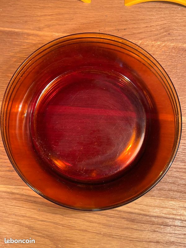 Lot De 8 Coupelles/cadix En Verre Ambré Duralax, Vintage Années 1970, Très Bon état