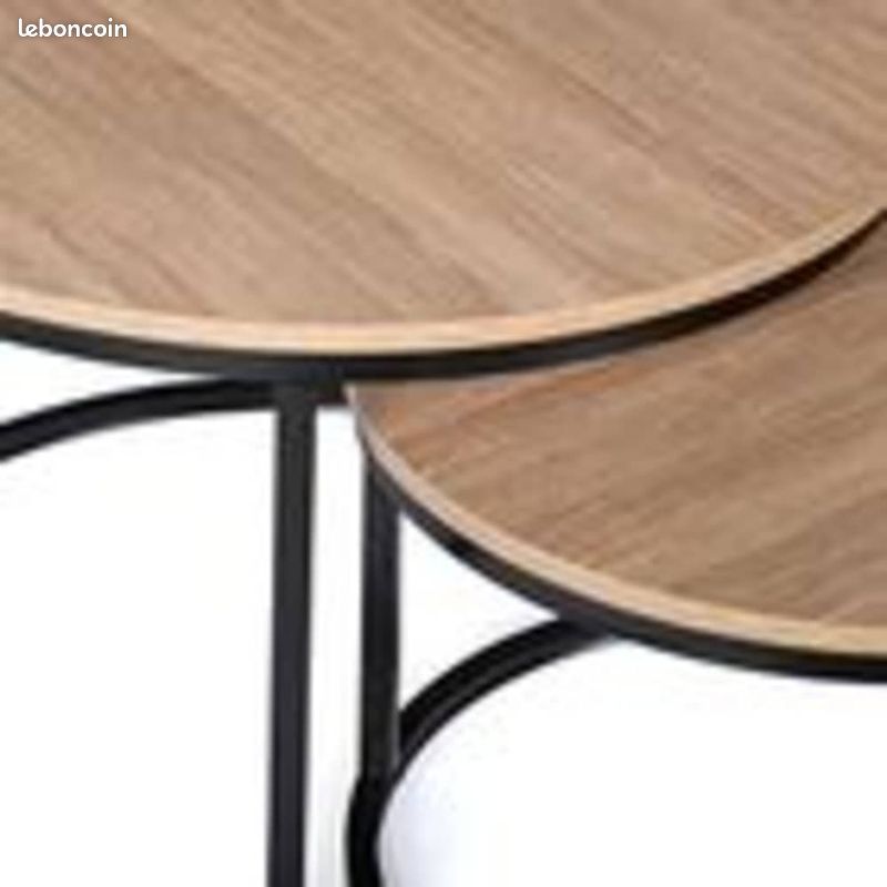 Lot de 2 Tables Basses Gigognes Rondes – Design Industriel Bois et Métal – Tables d'Appoint Modulables & Imbricables (image 4)
