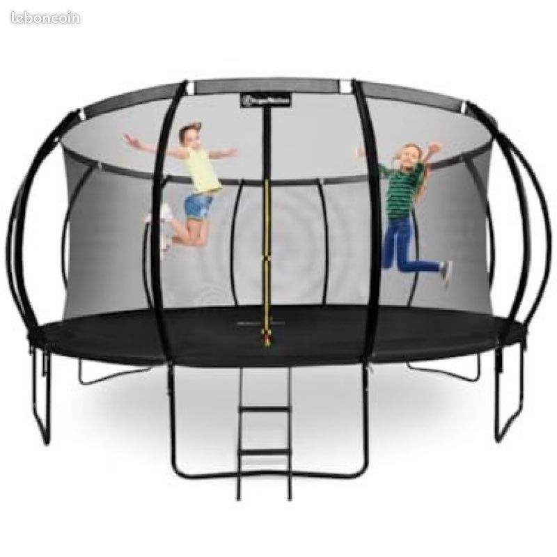 Trampoline géant xxl 487cm (16ft) de jardin- ultra robuste avec filet et échelle (image 1)