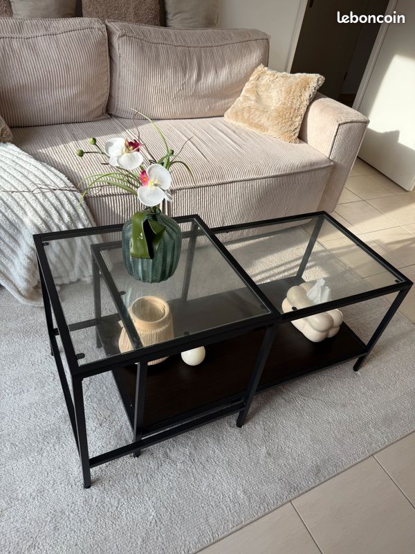 Table basse vitrée noire (image 1)