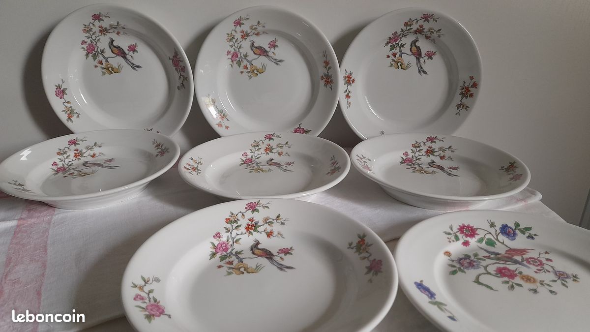 Superbes sept anciennes assiettes creuses Fonteyne la Rochelle Véritable porcelaine extra dure en excellent état (image 1)