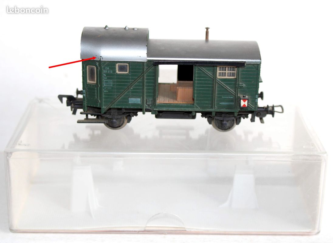 Wagon De Travail Fleischmann 1436 HO - Guérite Plateforme 1961 - Gris/Rouge (occasion Boîte Abîmée)