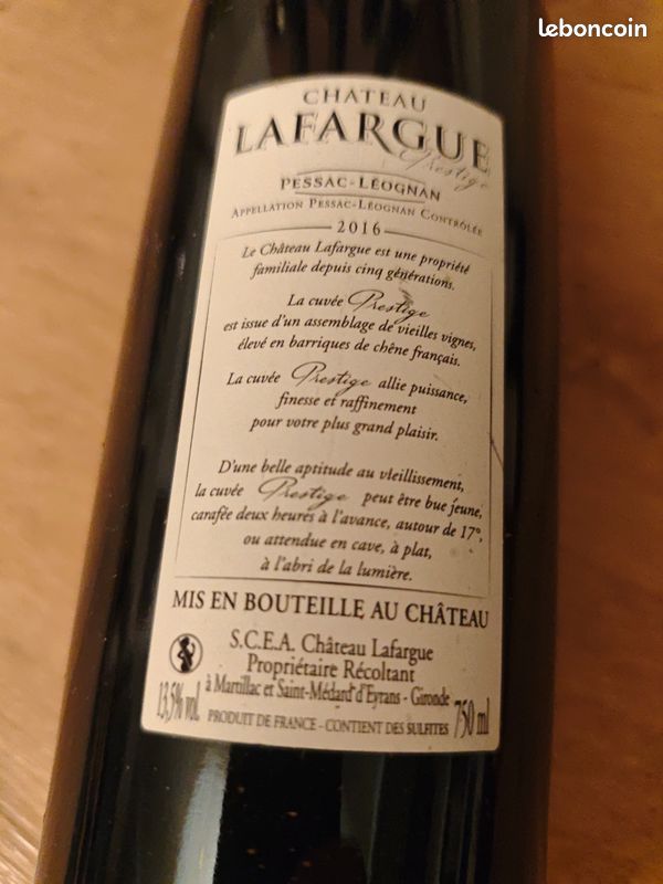 Bouteille vin rouge : Pessac-Léognan - Château Lafargue 2016 (image 2)