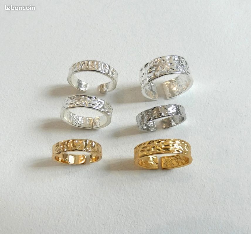 Bague neuve martelée ajustable en plaqué argent ou argent femme (image 3)