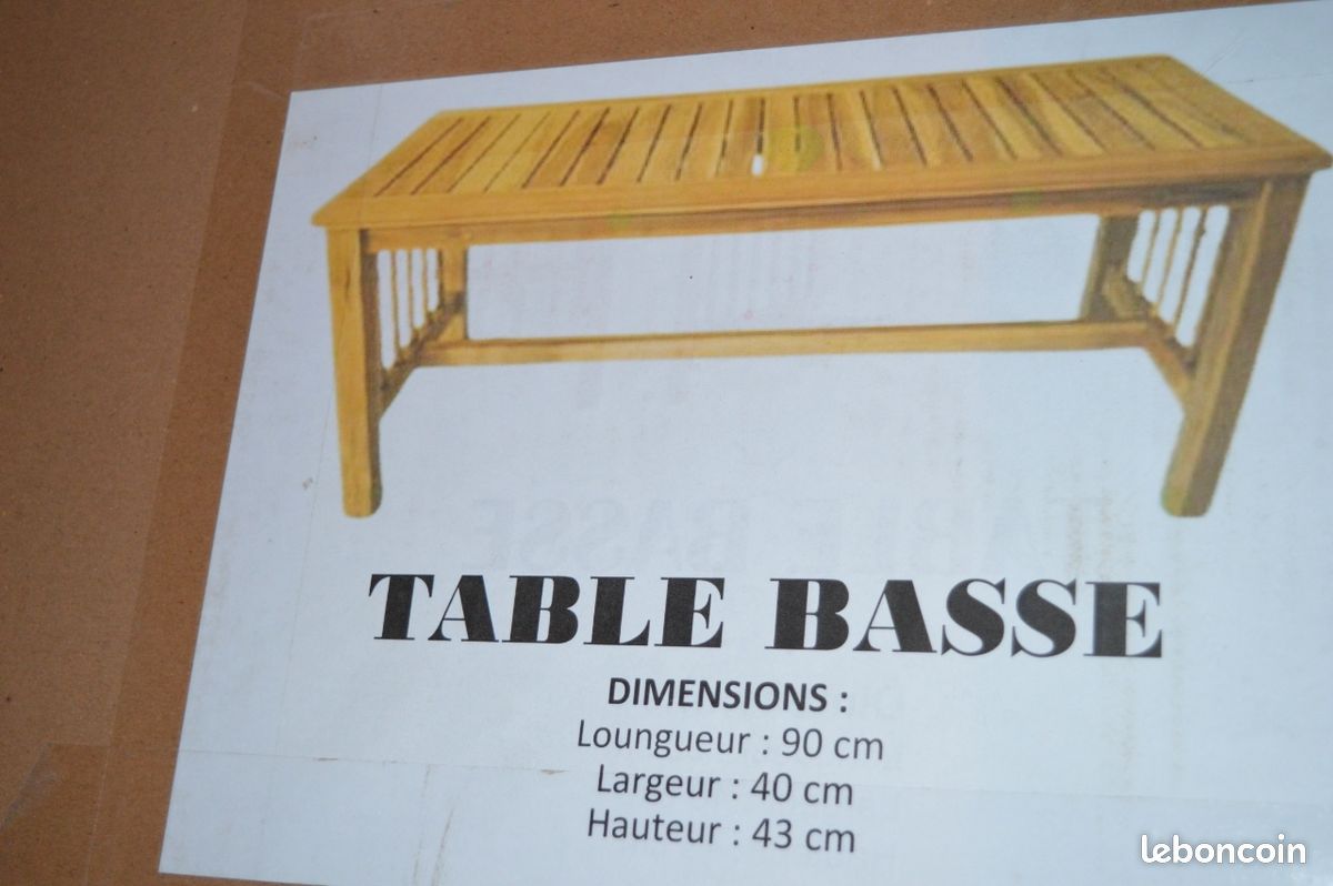 Table basse bois 90*40 Cm
h 43 cm
2 disponibles (1 monté et un en carton) (image 1)