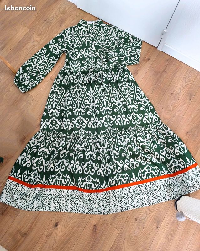 Robe longue imprimé vert et blanc, Joli & Jolly, taille 38 (image 15)