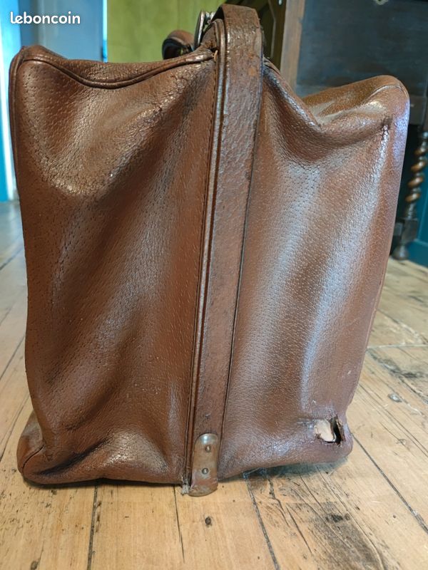 Sac Gladstone ancien en cuir début années 1900 (image 7)