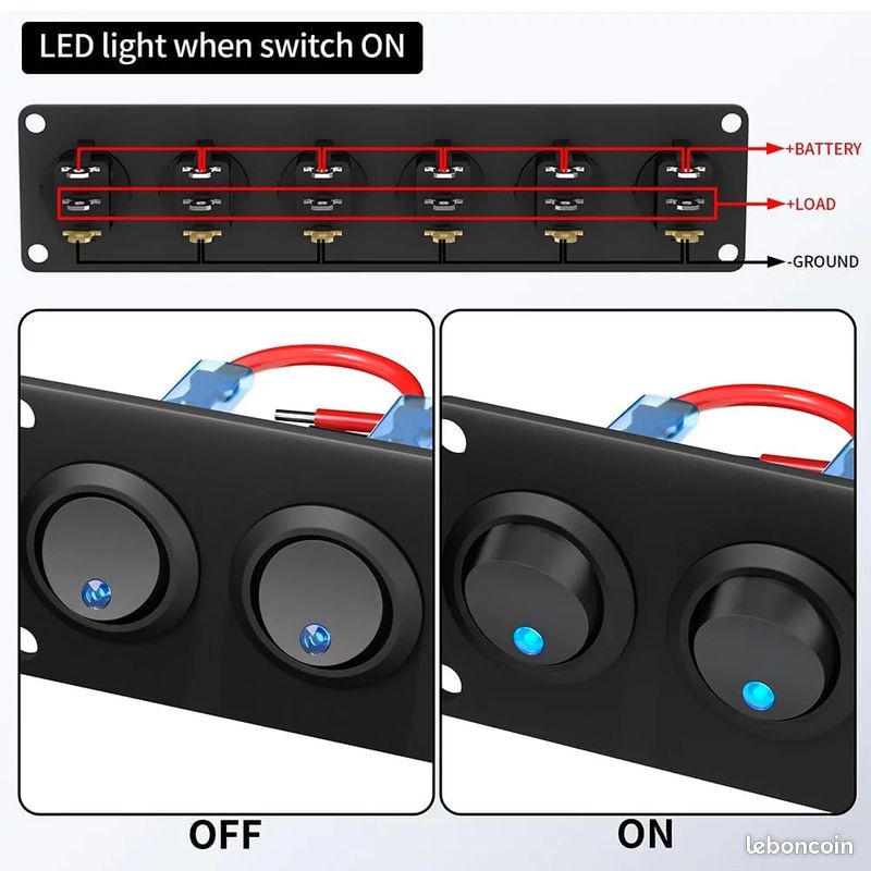 5 interrupteurs ronds étanches à LED bleues (image 10)