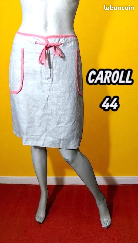 Jupe Caroll Beige En Lin – Taille 40, Style Crayon Rock, Occasion En Parfait état, Taille élastiquée