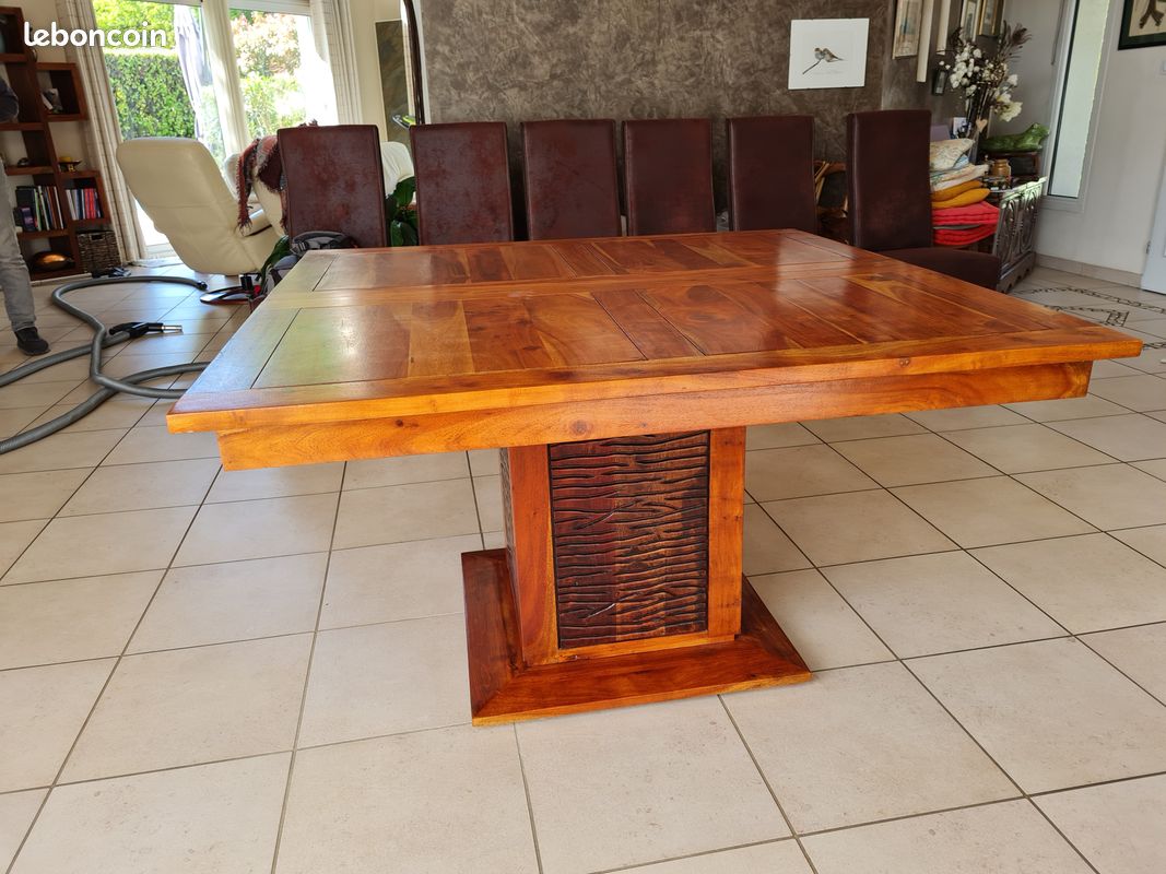 Table salle à manger en bois massif et rallonge (image 1)