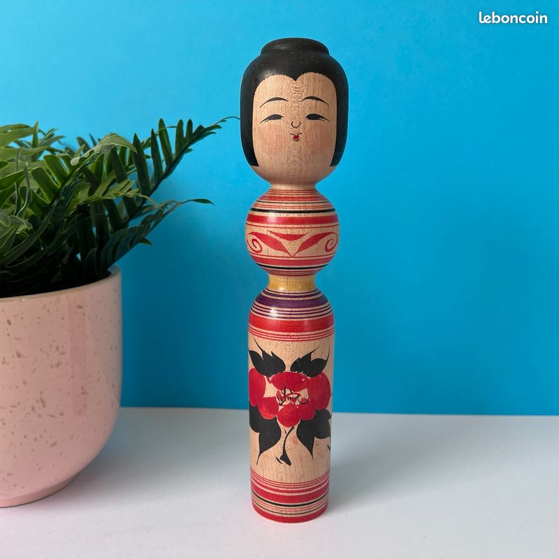 Poupée Japonaise Kokeshi Tsuchiyu Artisanale Ancienne - Bois Signé - Années 1960