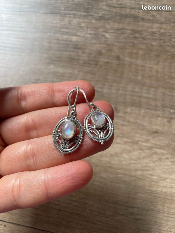 Boucles d'oreilles Dormeuse Argenté Art Deco Demi Perle
