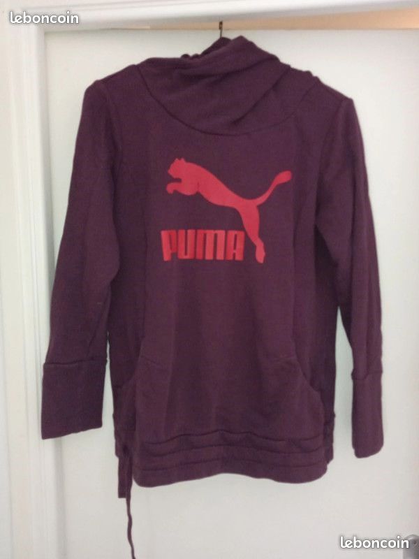 Pull sweat capuche puma violet rouge taille L 42 tres bon etat