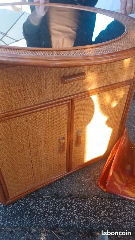 Ensemble meuble, miroir, étagère et porte serviette en bois (image 2)