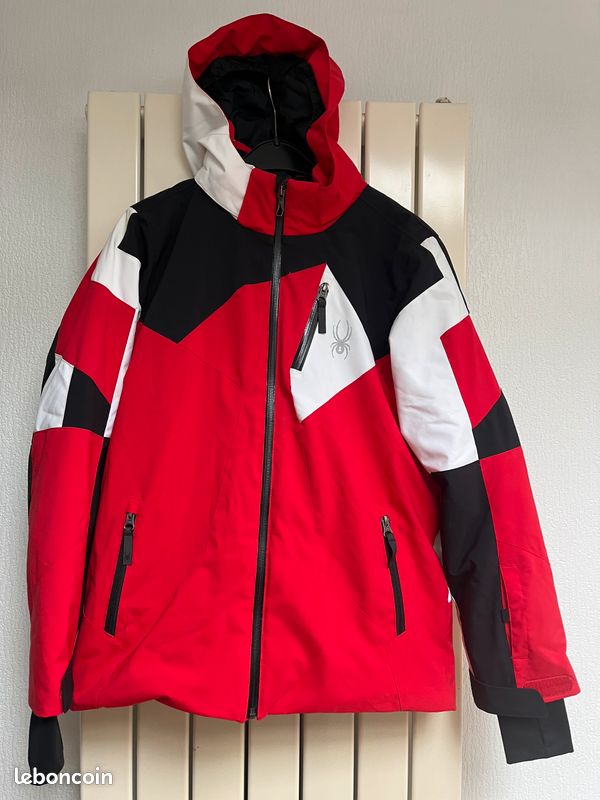 Veste Spyder Pour Garçon Taille 16 - Rouge Et Ivoire, Imperméable Avec Capuche, Occasion TB