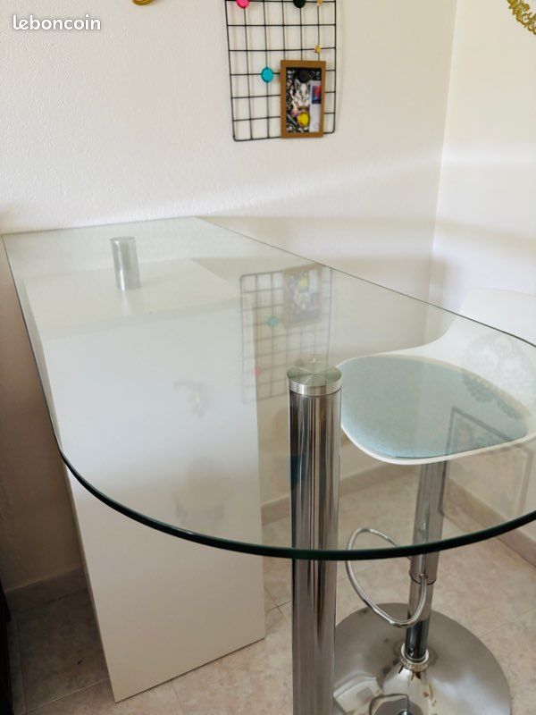 Table mange-debout verre + rangement + tabouret réglable (image 3)