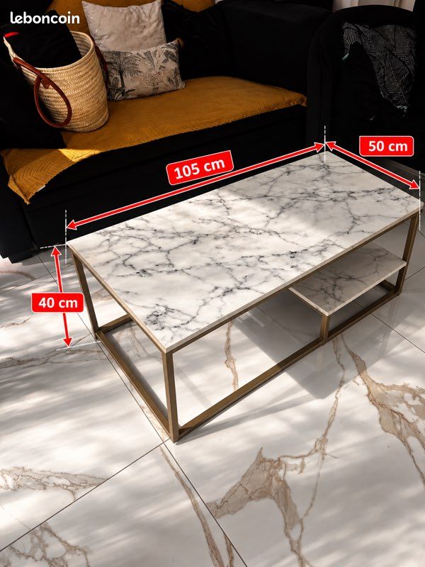 Table basse imitation marbre or brossé (image 2)