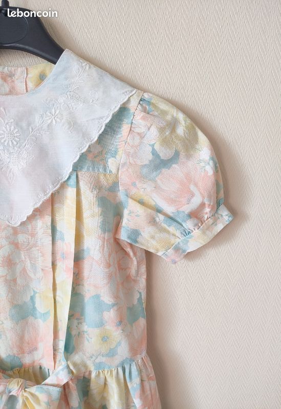 Adorable robe vintage fille manches courtes fleurie - Taille 5 ans (image 2)