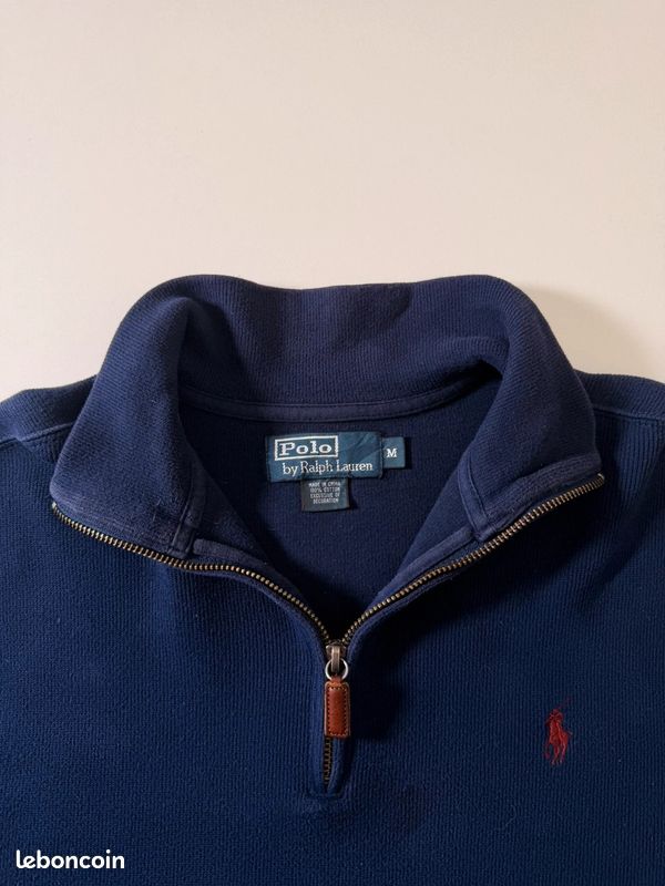 Pull Ralph Lauren half zip 1/4 zip col camionneur | bleu marine logo brodé rouge | taille M (image 6)