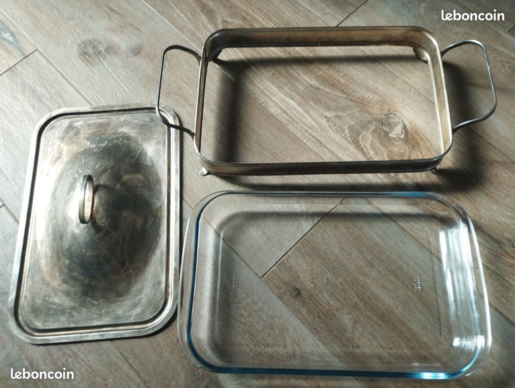 Porte-plat rectangulaire inox + Pyrex 3L avec couvercle – 39 cm (image 1)
