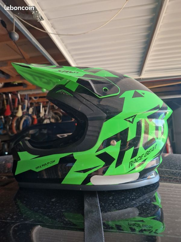 Casque moto cross vert et noir (image 1)