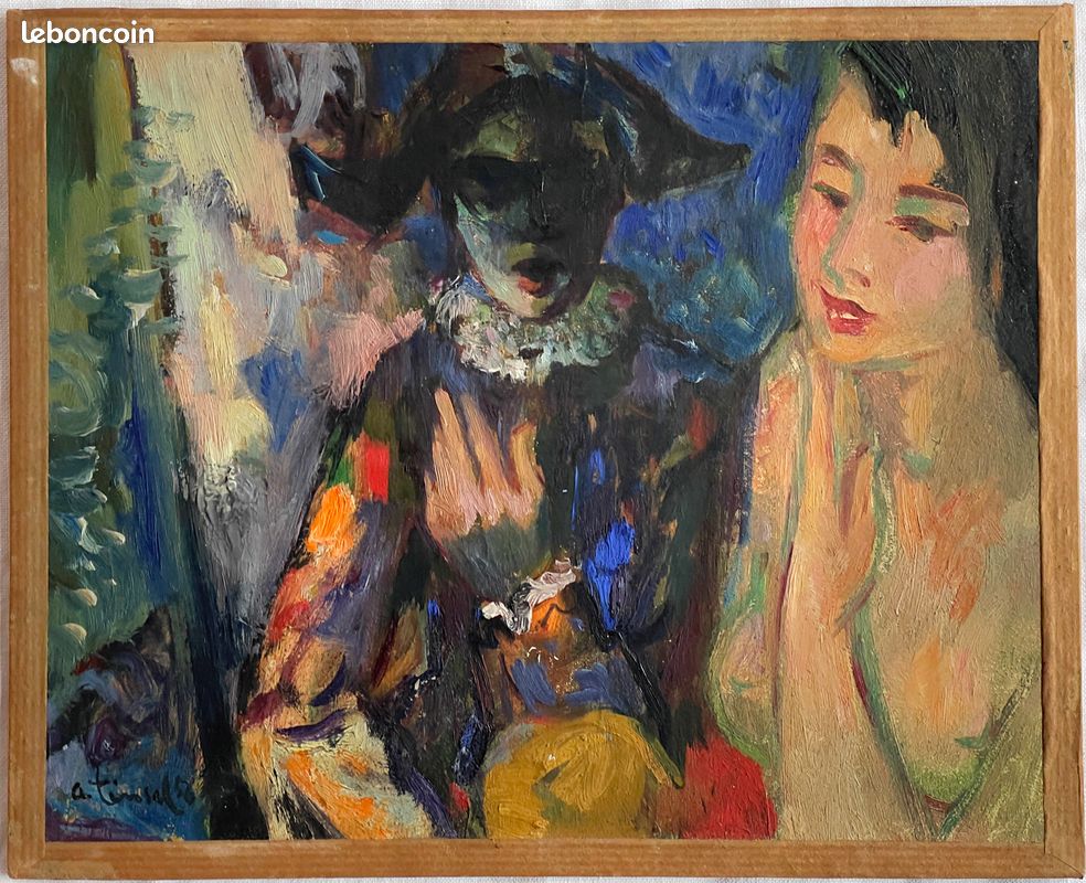 « Arlequin » par Alfred Tinsel (1920 - 1989) peinture à l’huile 3F signée et datée 1956 (image 1)