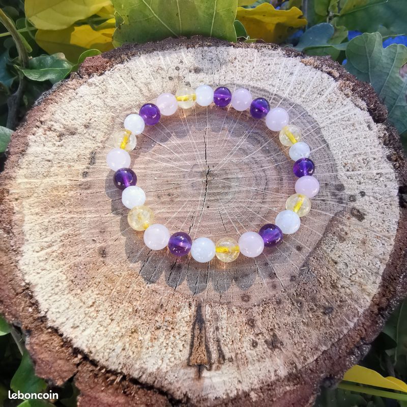 Bracelet enfants/ados AMÉTHYSTE, PIERRE DE LUNE, CITRINE ET QUARTZ ROSE 100% naturelles (image 1)