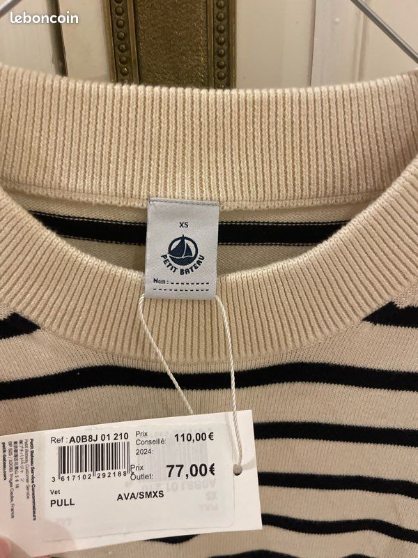 Pull Petit Bateau Bleu Et Blanc - Taille 14 Ans - Coton - Occasion Très Bon état