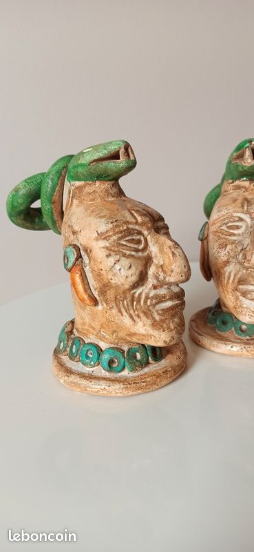 Duo de statuettes style Précolombien / Inca - Têtes à serpents (image 9)