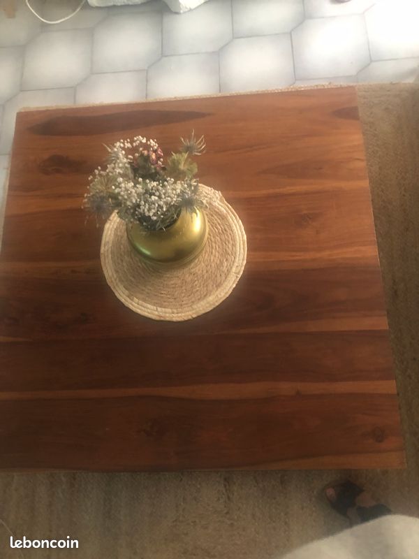 Table basse en bois massif et pieds en fer forgés (image 4)