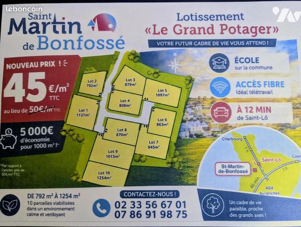 Terrain 1137 m² ST MARTIN DE BONFOSSE