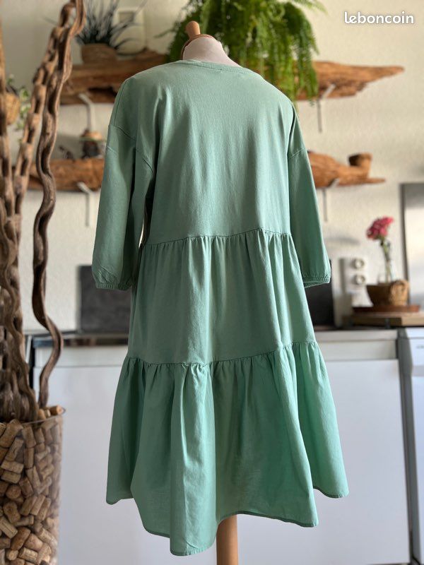 Robe Zara vert menthe bohème fluide volantée taille S (image 8)