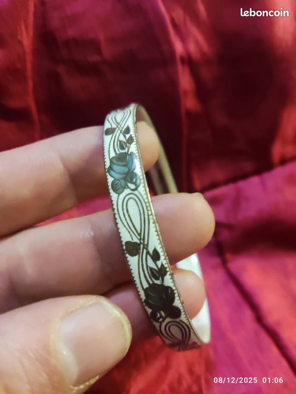 Jonc émaillé Signé FREY - Bijou Argenté Occasion - Baguerie Vintage élégante