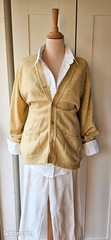 Gilet femme laine à boutons jaune pâle - mixte (image 1)