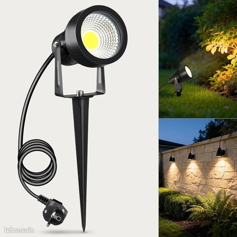 Spot LED Extérieur avec Piquet de Terre 7W 700LM, Mini Spot LED avec Alimentation Électrique, Luminaire Exterieur IP65, Projecteur de Jardin 3000K Applicable Terrasses, Plantes, Câble de 2,5M (image 1)