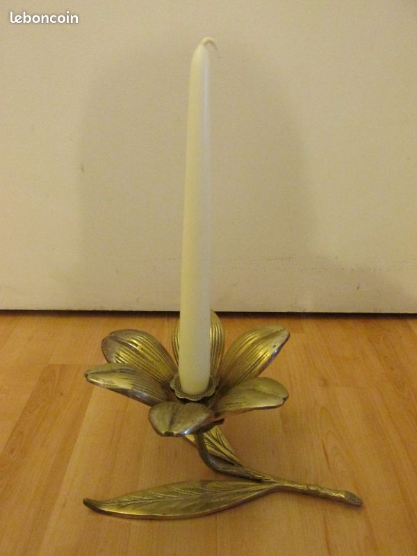 Petit Bougeoir Fleur En Laiton Doré - Années 1970 - Made In France - Hauteur 4 Cm