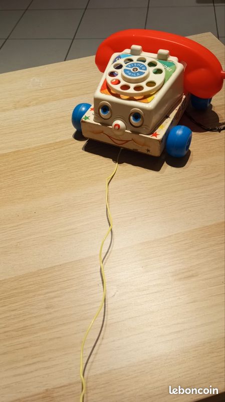 Jeu a tirer téléphone vintage chatter téléphone fisher price année 1960 base bois (image 7)