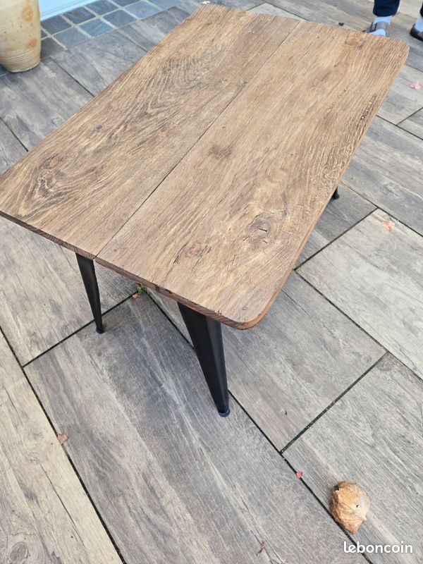 Vintage Table basse pied metal plateau en chêne (image 3)