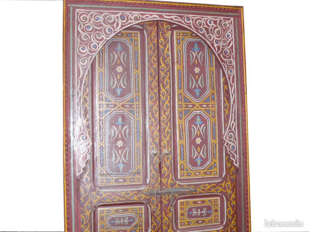 Porte marocaine en bois peint et décoré, 200x100 cm _ Menuiseries traditionnelles Maroc (image 2)